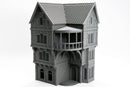 Medieval Balcony Tavern, 28mm Fantasy RPG Terrain, Night District Tabletop Building